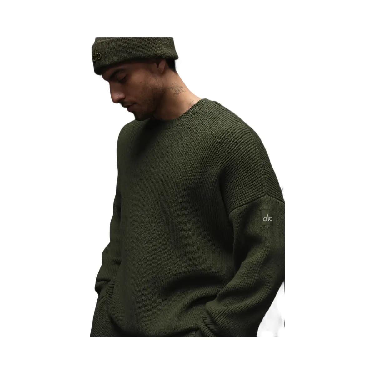 Alo Men's Domain Rib Knit Crew Sweater - Green Olive