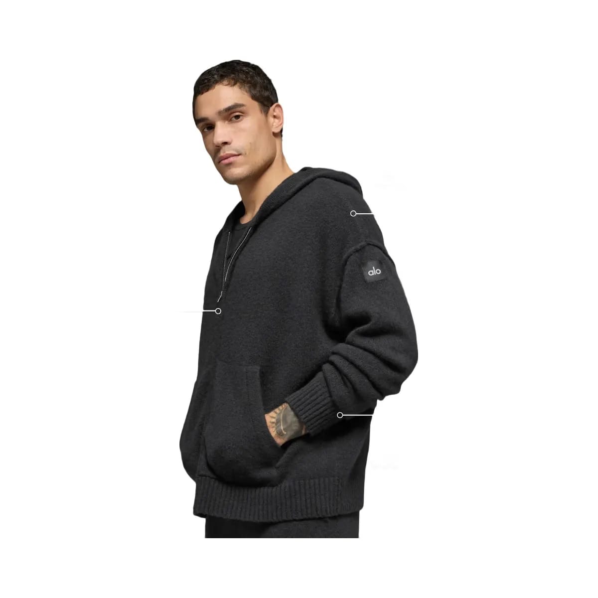 Alo Men's Wool Cashmere New Class Full Zip Hoodie - Black