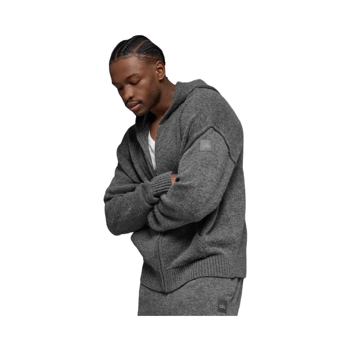 Alo Men's Wool Cashmere New Class Full Zip Hoodie - Platinum Grey