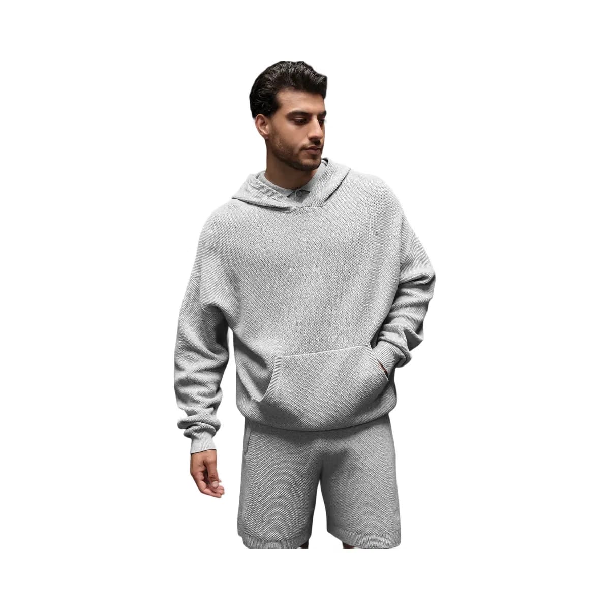 Alo Men's Sports Club Sweater Knit Hoodie - Athletic Heather Grey