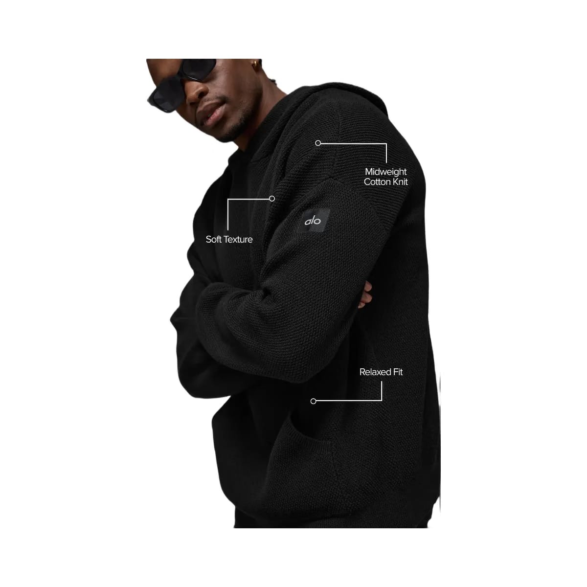 Alo Men's Sports Club Sweater Knit Hoodie - Black