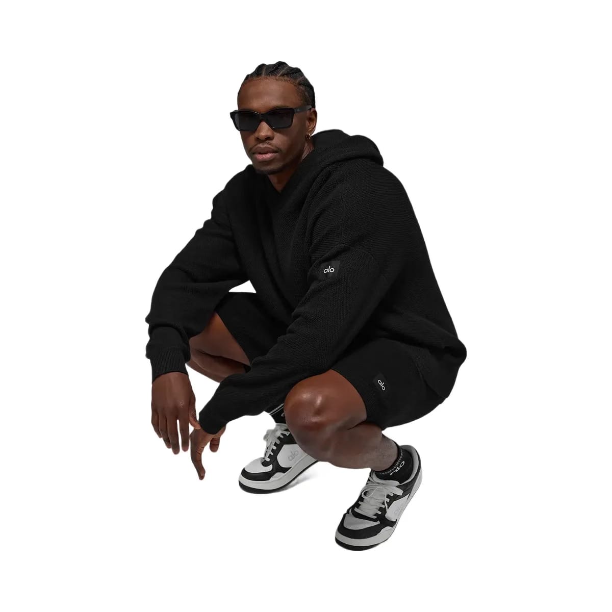 Alo Men's Sports Club Sweater Knit Hoodie - Black
