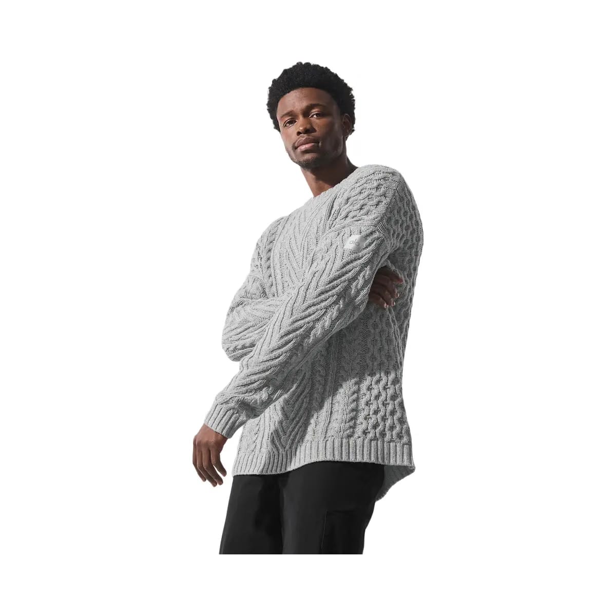 Alo Men's Cable Knit Crew Neck Sweater - Athletic Heather Grey