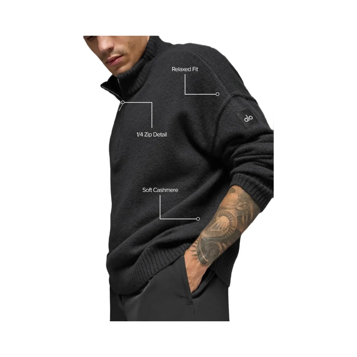 Alo Men's Wool Cashmere New Class 1/4 Zip Pullover - Black