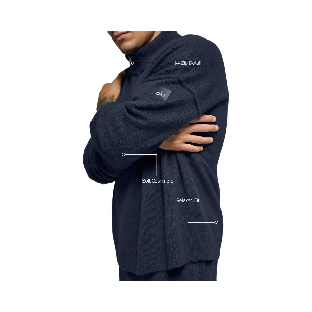 Alo Men's Wool Cashmere New Class 1/4 Zip Pullover - Navy