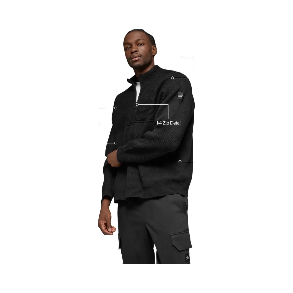Alo Men's Domain Shift Rib Knit 1/4 Zip Sweater - Black