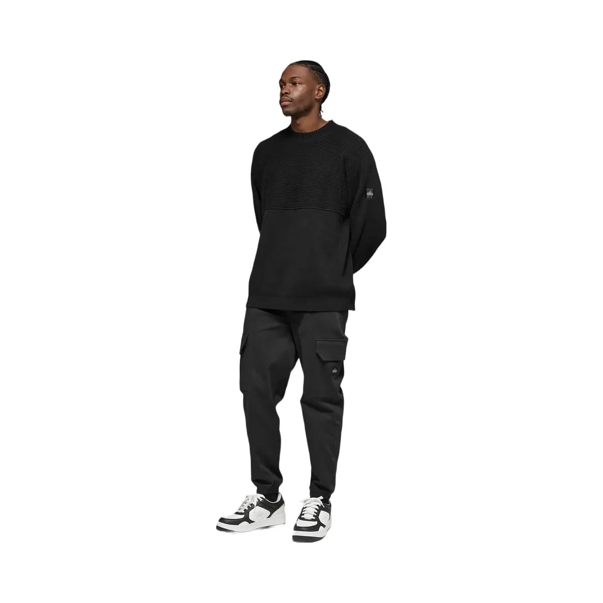 Alo Men's Domain Shift Rib Knit Sweater Crew - Black