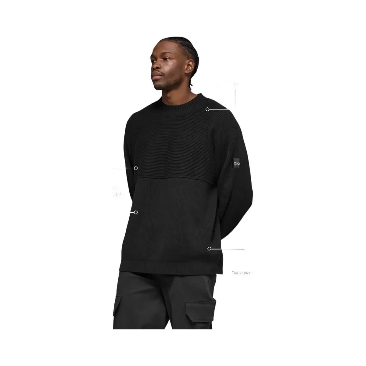 Alo Men's Domain Shift Rib Knit Sweater Crew - Black