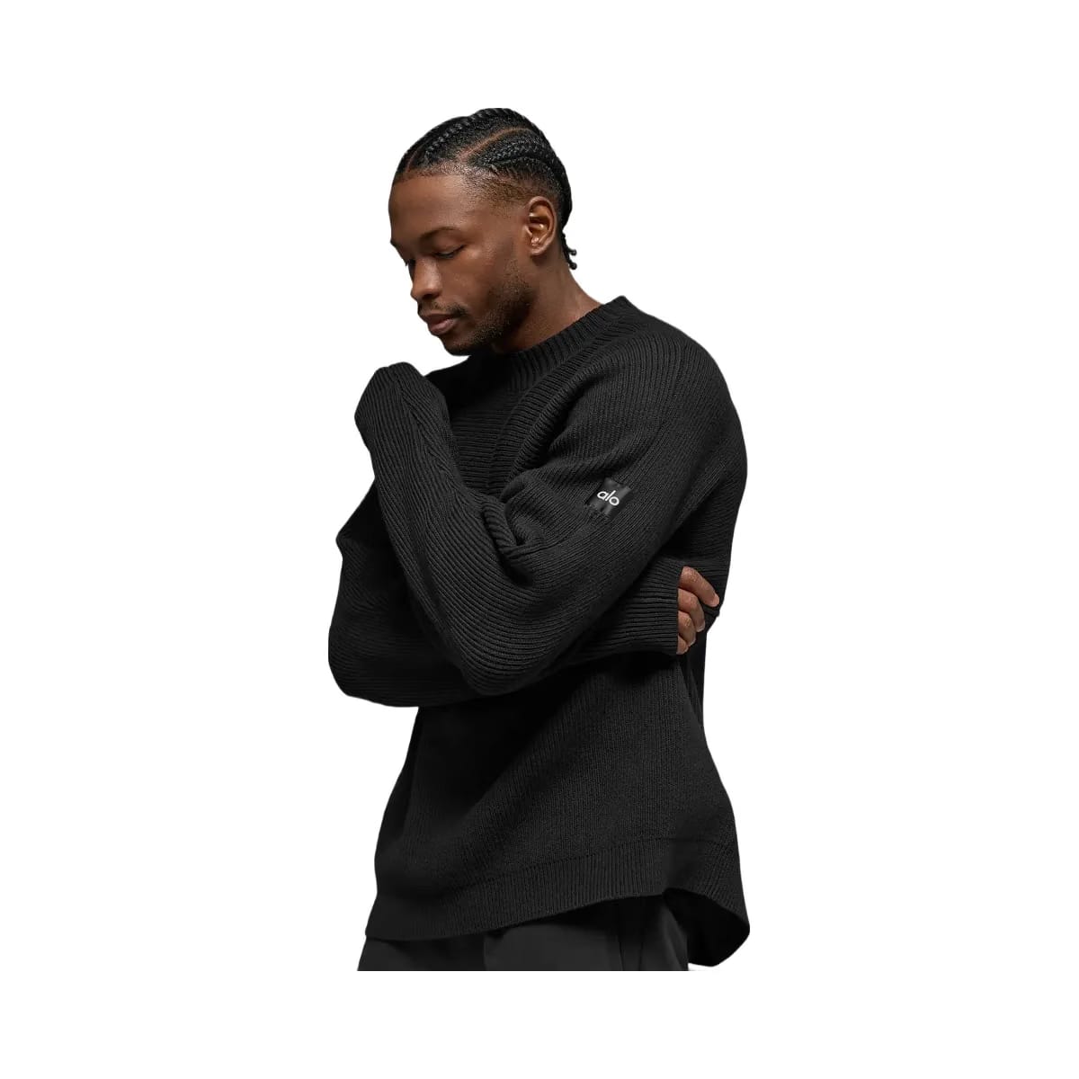 Alo Men's Domain Shift Rib Knit Sweater Crew - Black