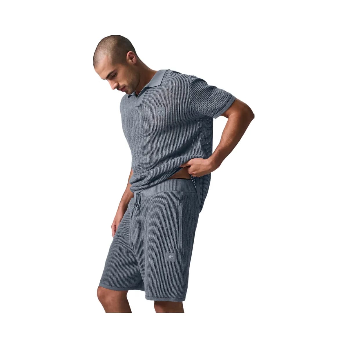 Alo Men's Open-Knit Short - Steel Grey