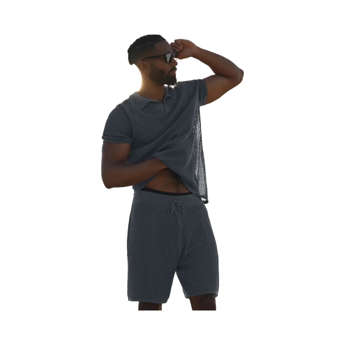 Alo Men's Open-Knit Short - Steel Grey