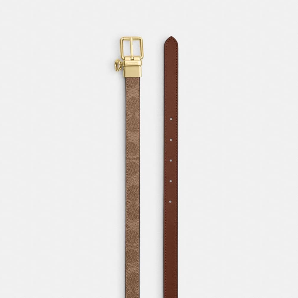 Coach Roller Buckle Cut To Size Reversible Belt In Signature Canvas With Charm, 18 Mm Gold Tan Brown