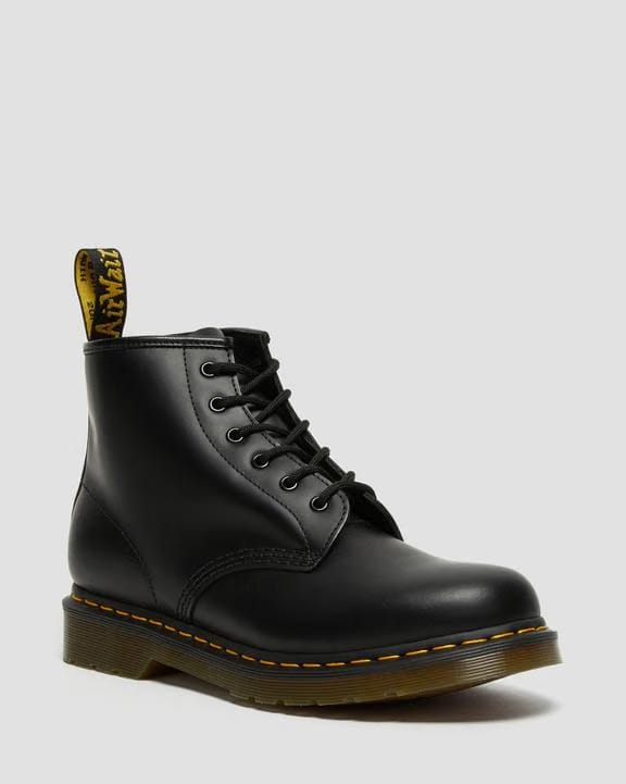 Dr Martens Yellow Stitch Smooth Leather Ankle Boots - Black