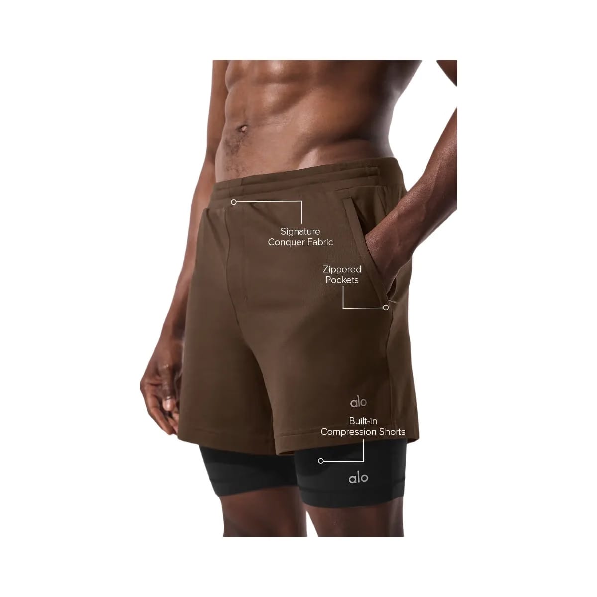 Alo Men's Conquer React 2-In-1 Performance Short - Espresso/Black