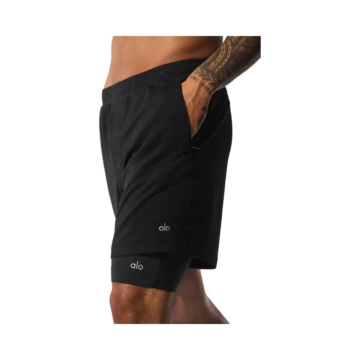 Alo Men's Conquer React 2-In-1 Performance Short - Black/Black