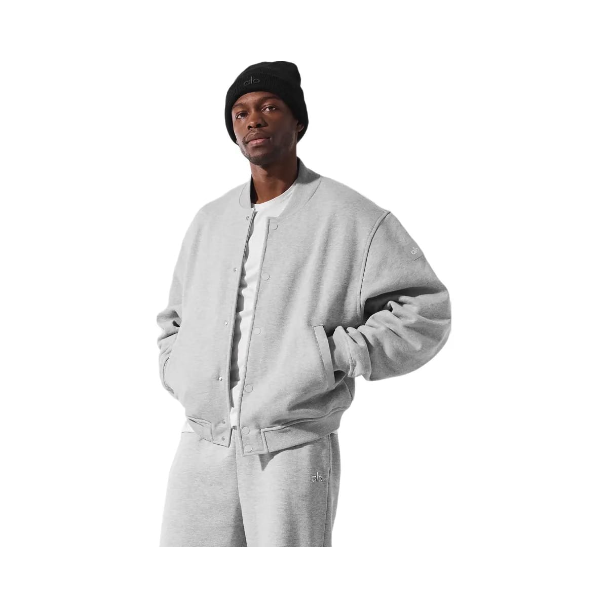 Alo Men's Renown Varsity Jacket - Athletic Heather Grey
