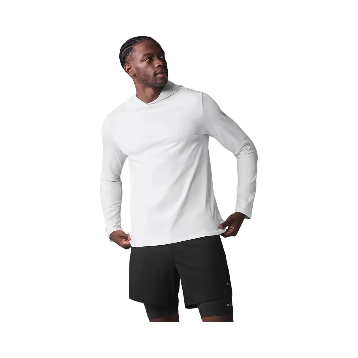 Alo Men's Conquer Reform Long Sleeve With Hood - White