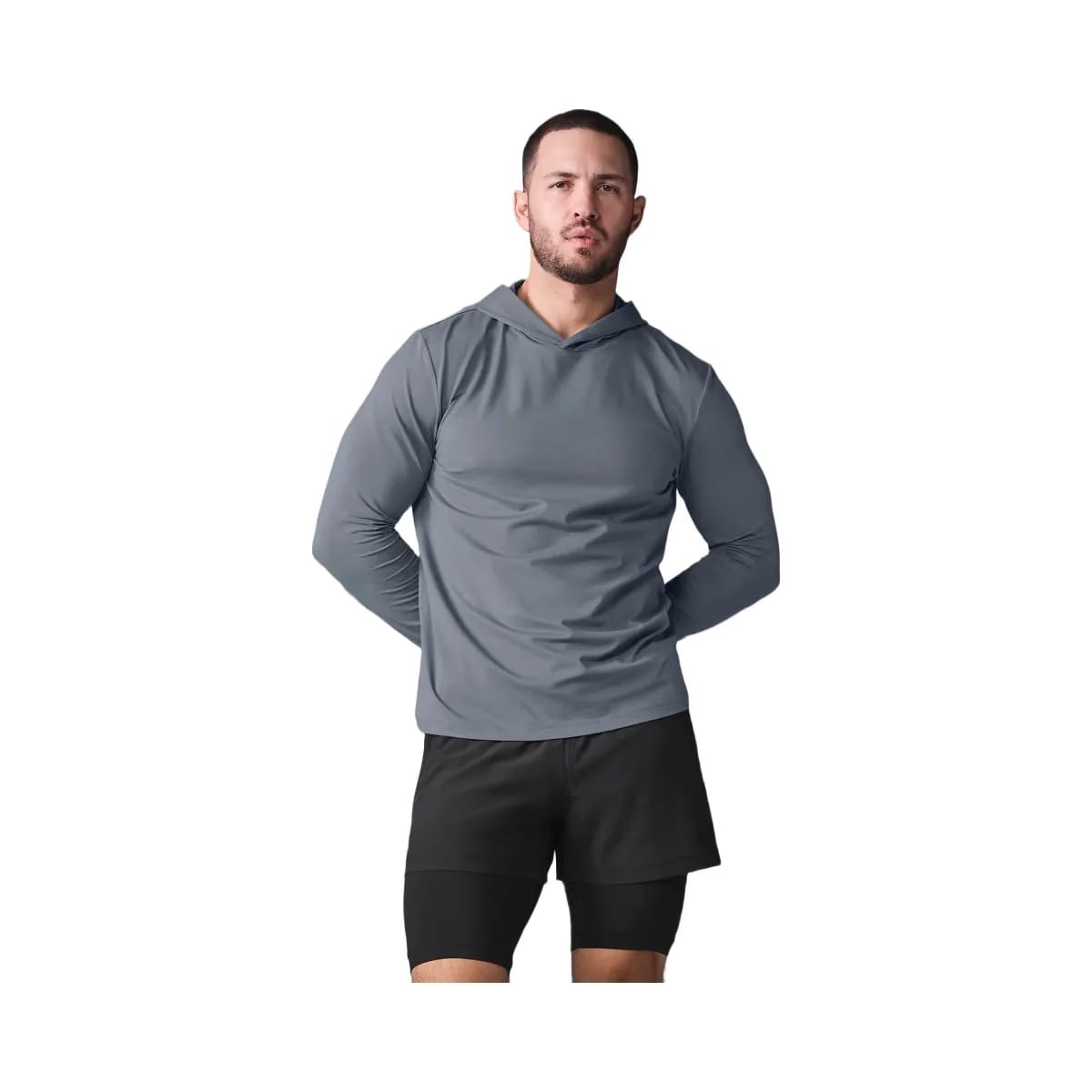 Alo Men's Conquer Reform Long Sleeve With Hood - Steel Grey