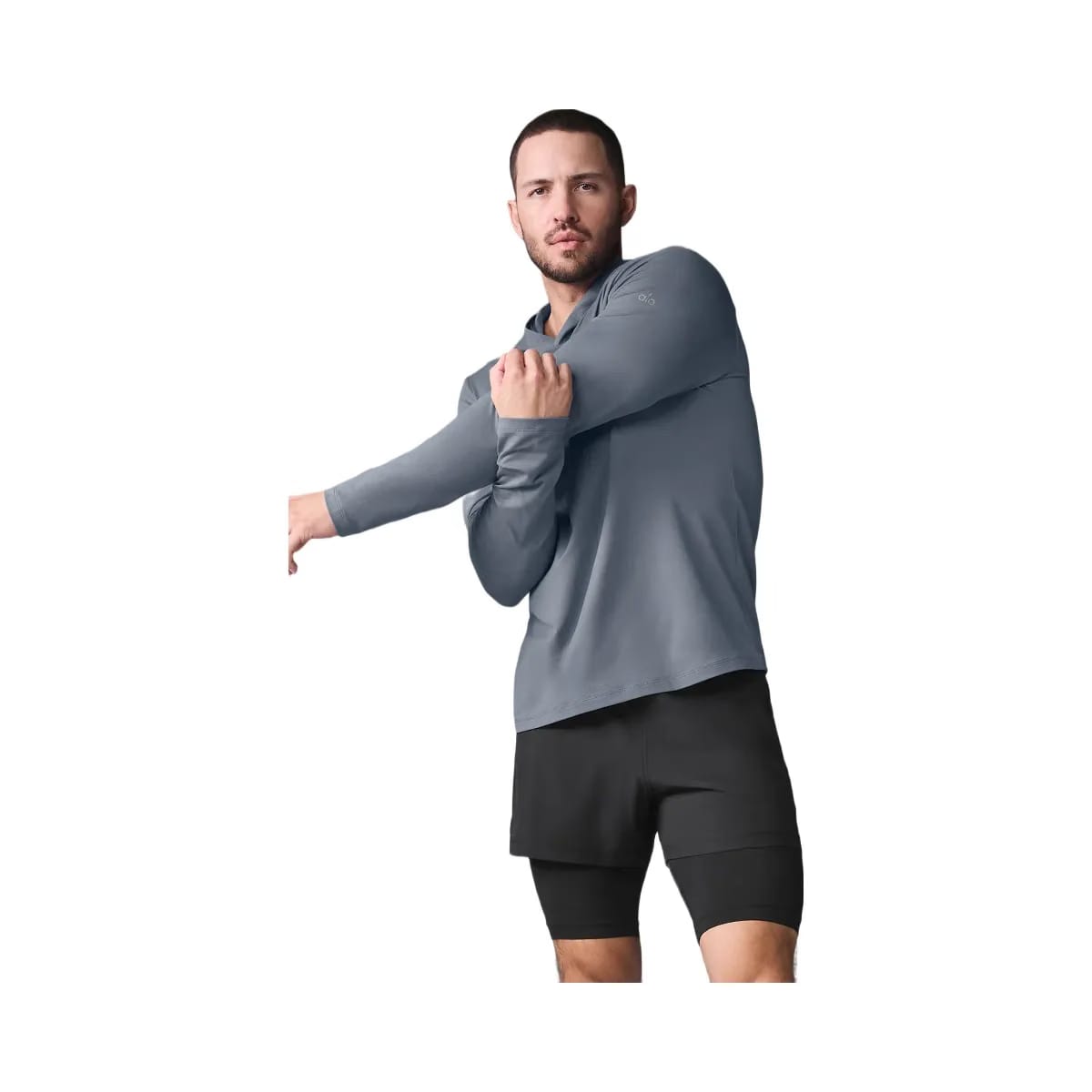 Alo Men's Conquer Reform Long Sleeve With Hood - Steel Grey