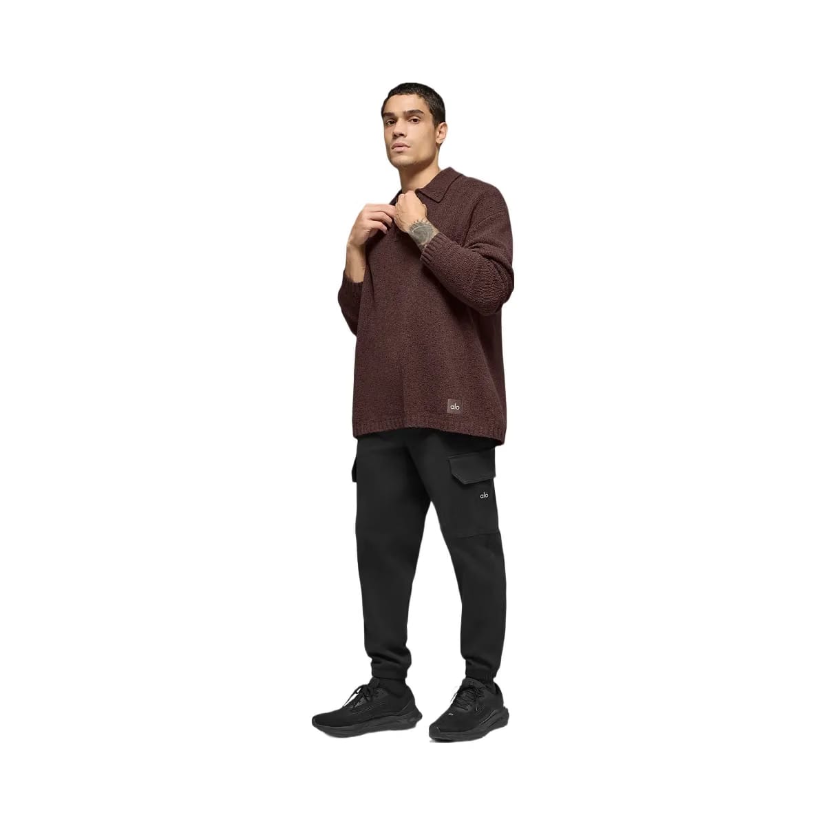 Alo Men's Textured Knit Long Sleeve Polo - Brownstone