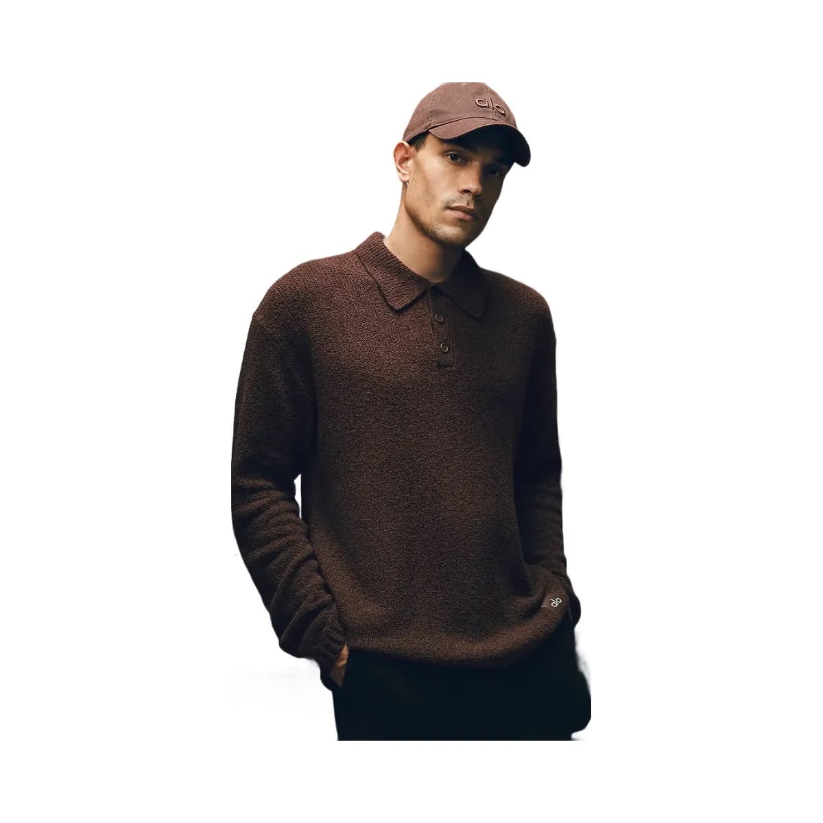Alo Men's Textured Knit Long Sleeve Polo - Brownstone