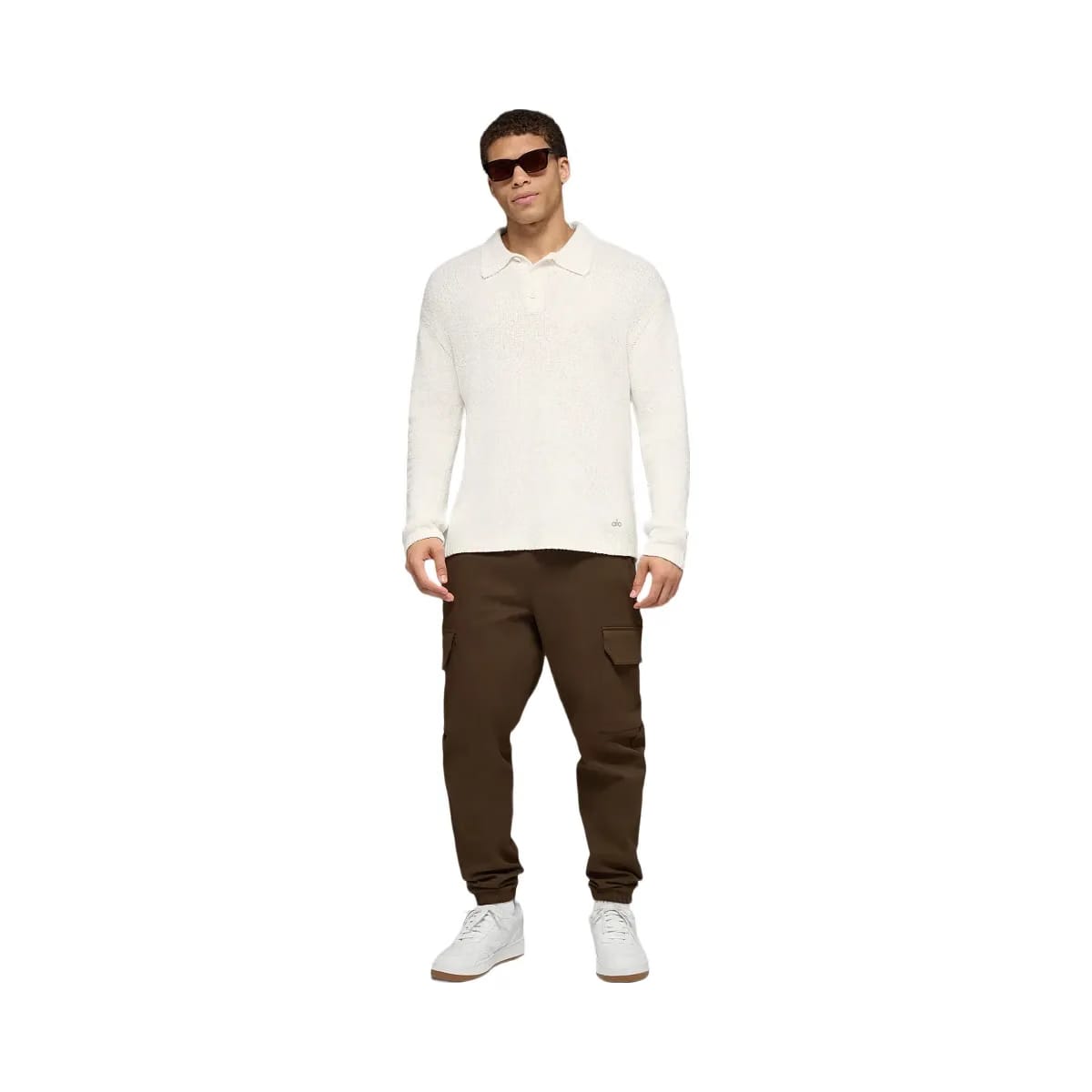 Alo Men's Textured Knit Long Sleeve Polo - Ivory