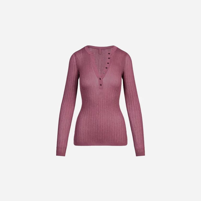 SKIMS Sheer Knit Long Sleeve Henley Beet