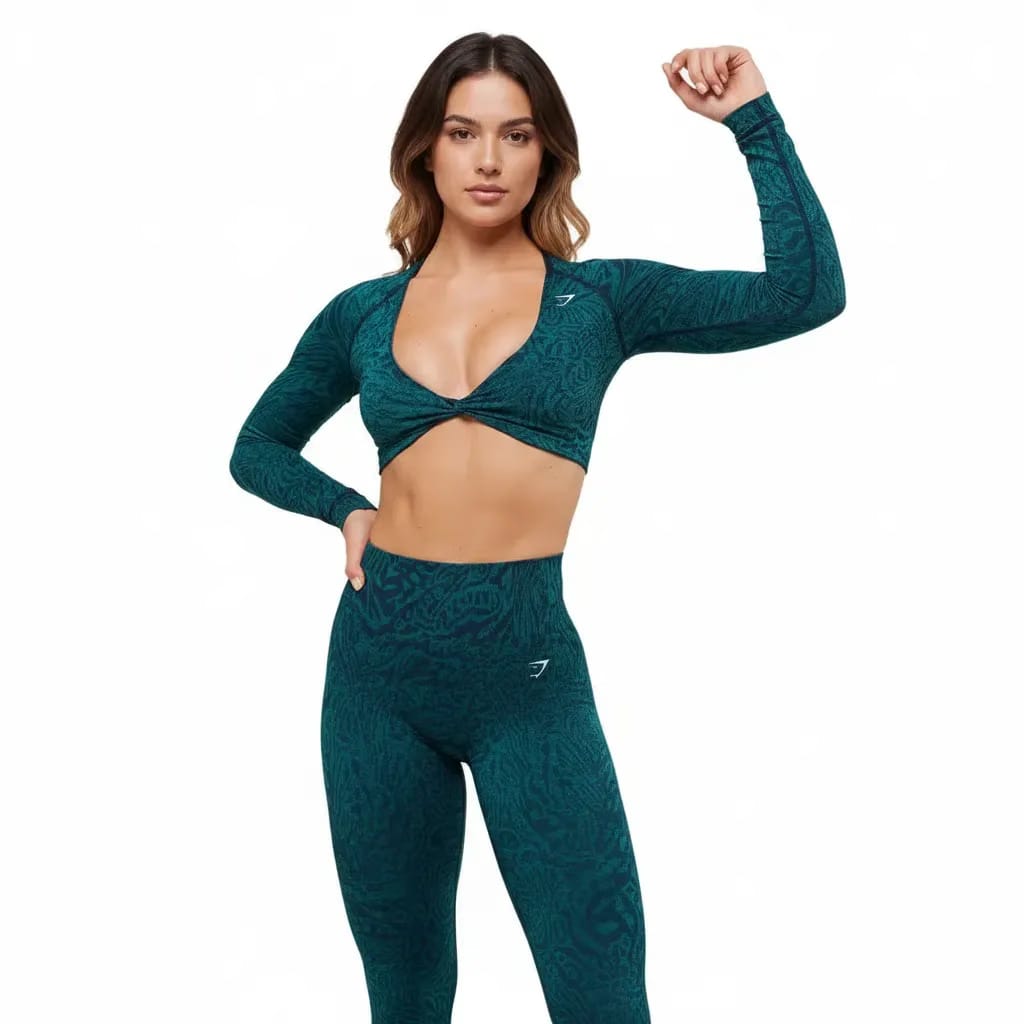 Gymshark Adapt Animal Long Sleeve Crop Top - Navy/Brand Blue