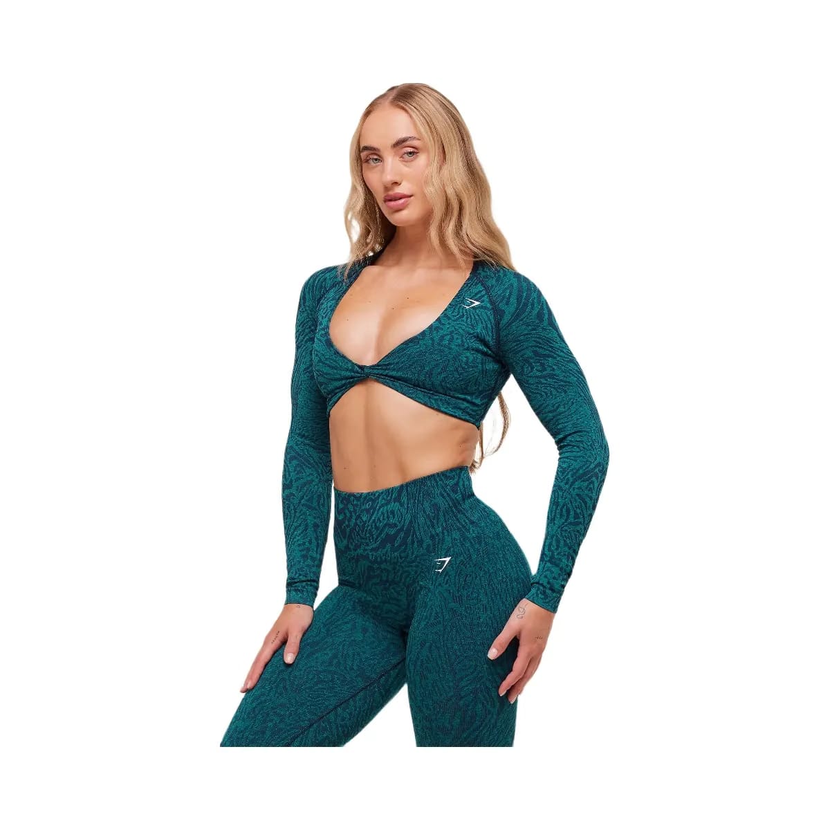 Gymshark Adapt Animal Long Sleeve Crop Top - Navy/Brand Blue