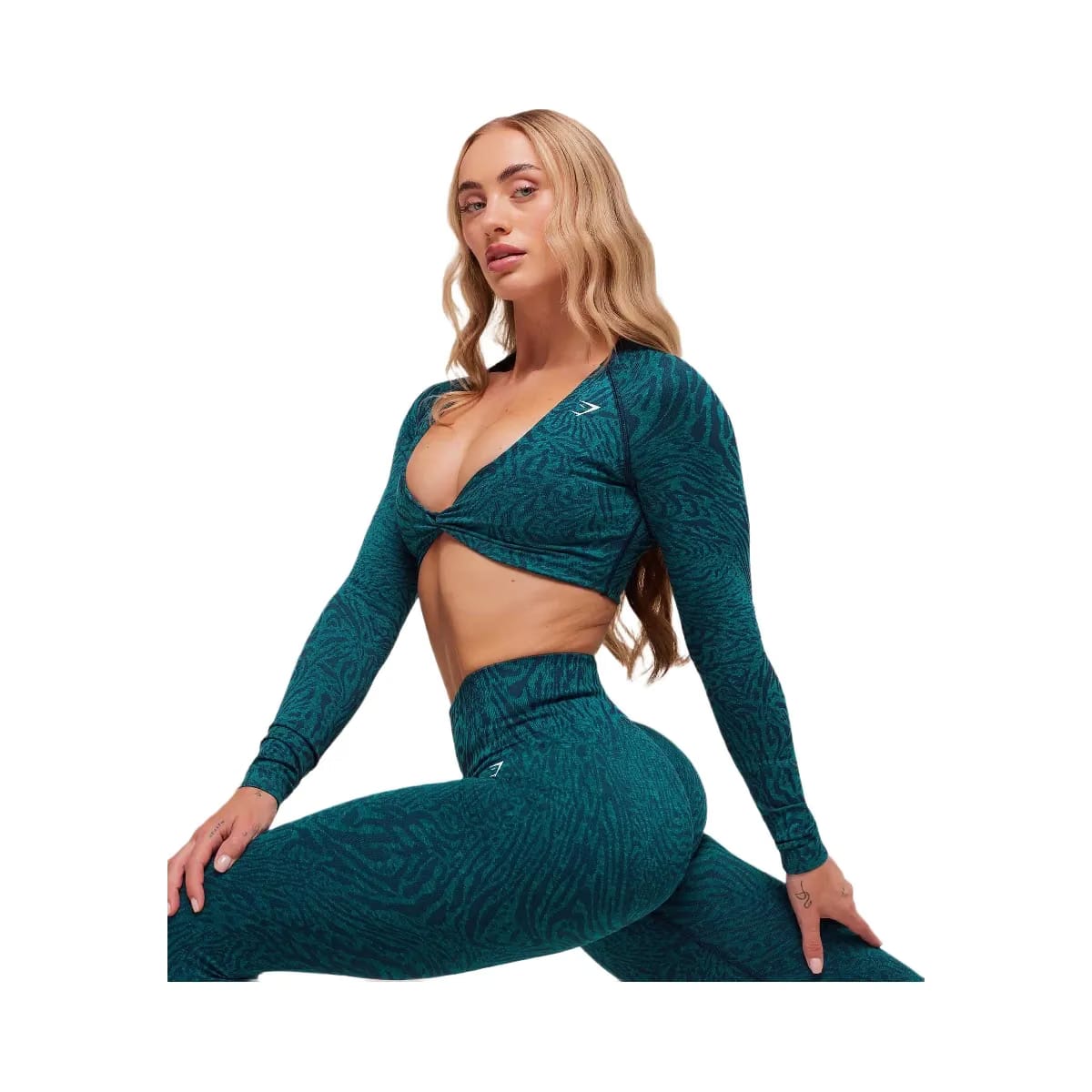 Gymshark Adapt Animal Long Sleeve Crop Top - Navy/Brand Blue