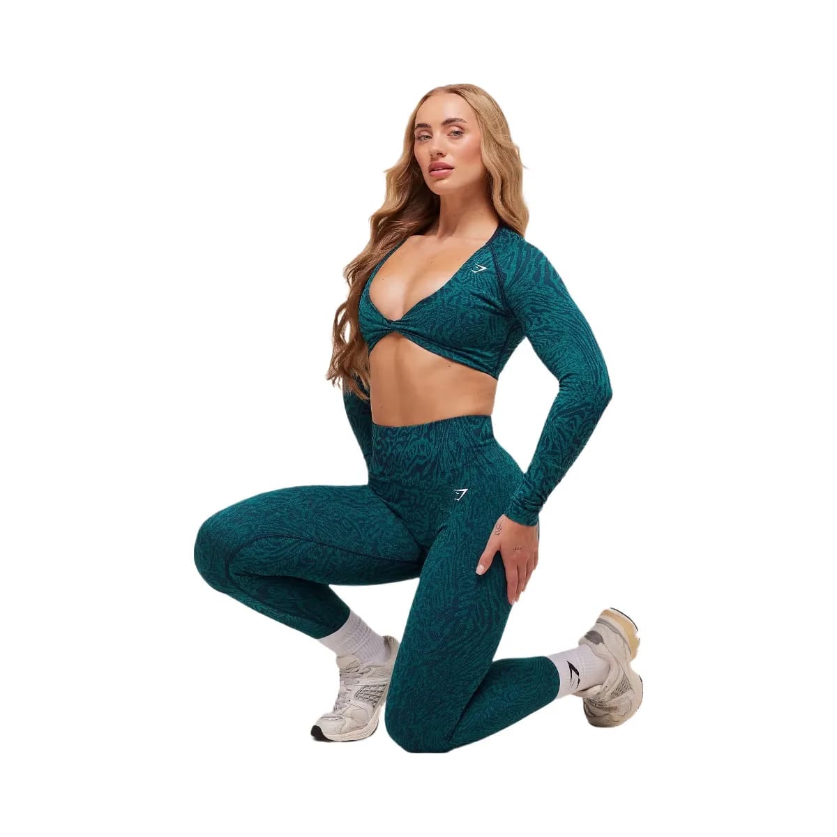Gymshark Adapt Animal Long Sleeve Crop Top - Navy/Brand Blue