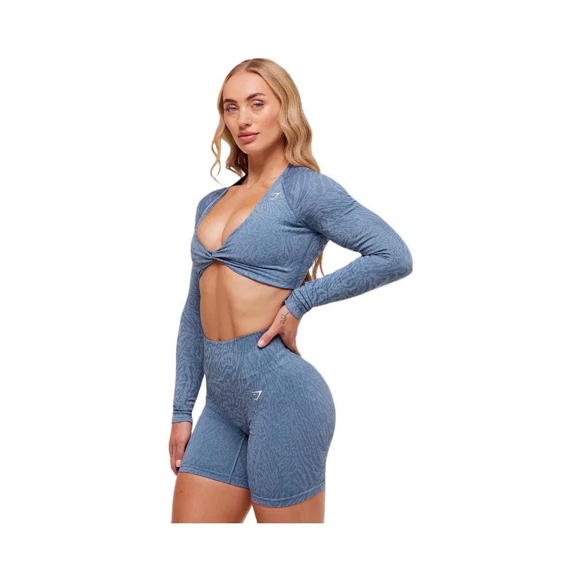 Gymshark Adapt Animal Long Sleeve Crop Top - Worn Blue/Peri Blue