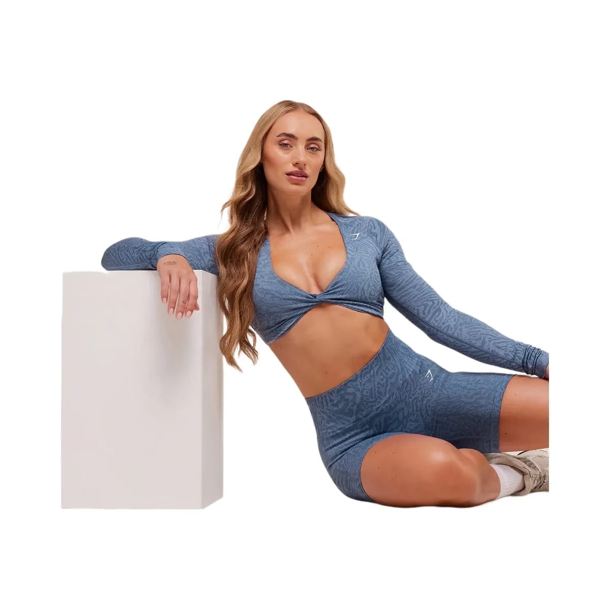 Gymshark Adapt Animal Long Sleeve Crop Top - Worn Blue/Peri Blue