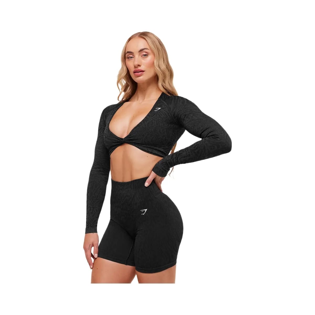 Gymshark Adapt Animal Long Sleeve Crop Top - Black/Asphalt Grey