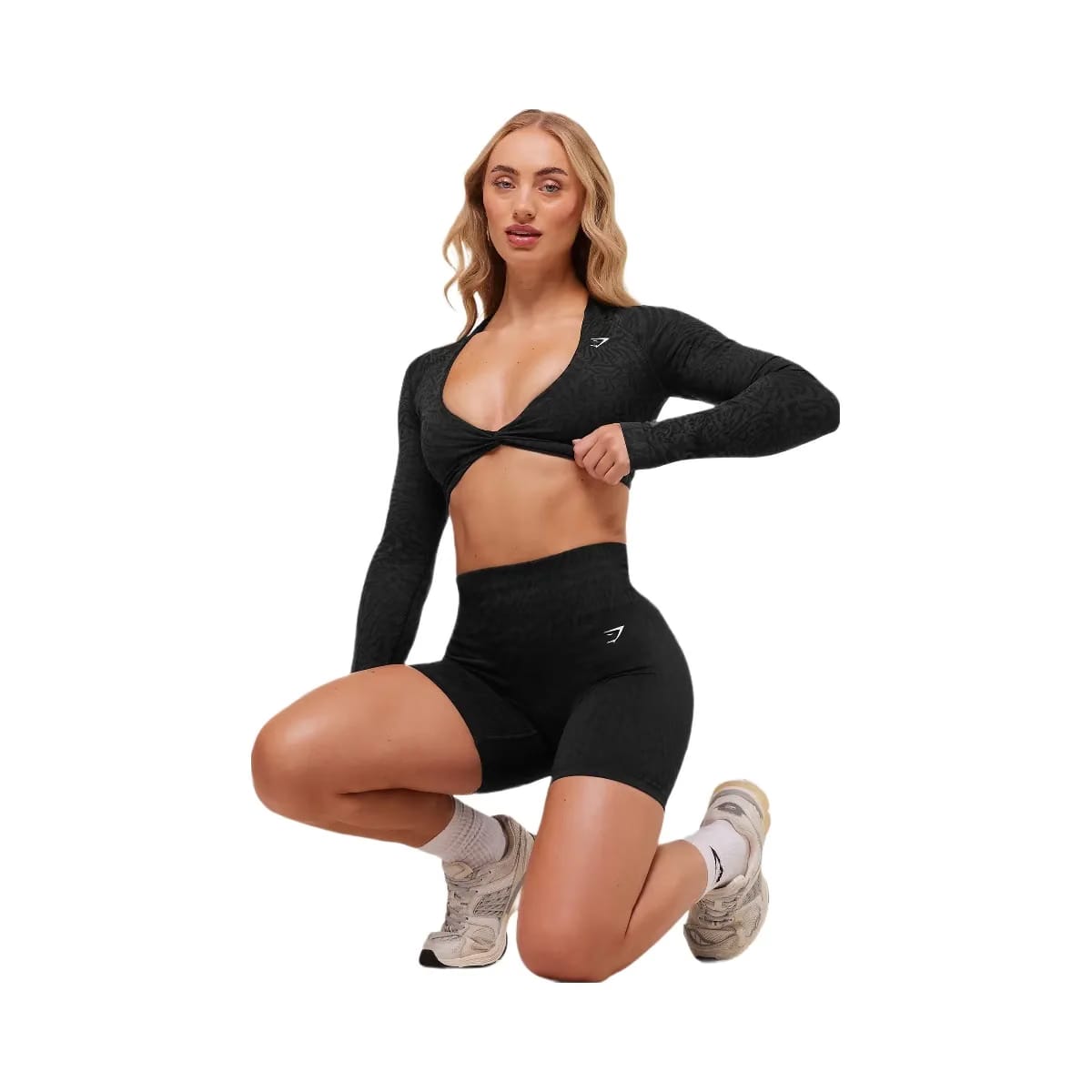 Gymshark Adapt Animal Long Sleeve Crop Top - Black/Asphalt Grey
