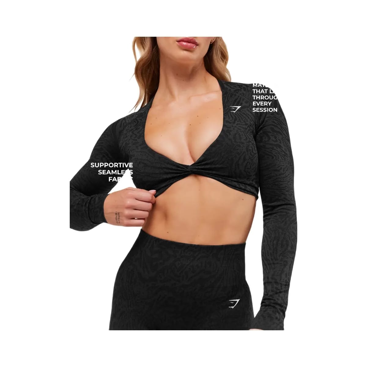 Gymshark Adapt Animal Long Sleeve Crop Top - Black/Asphalt Grey