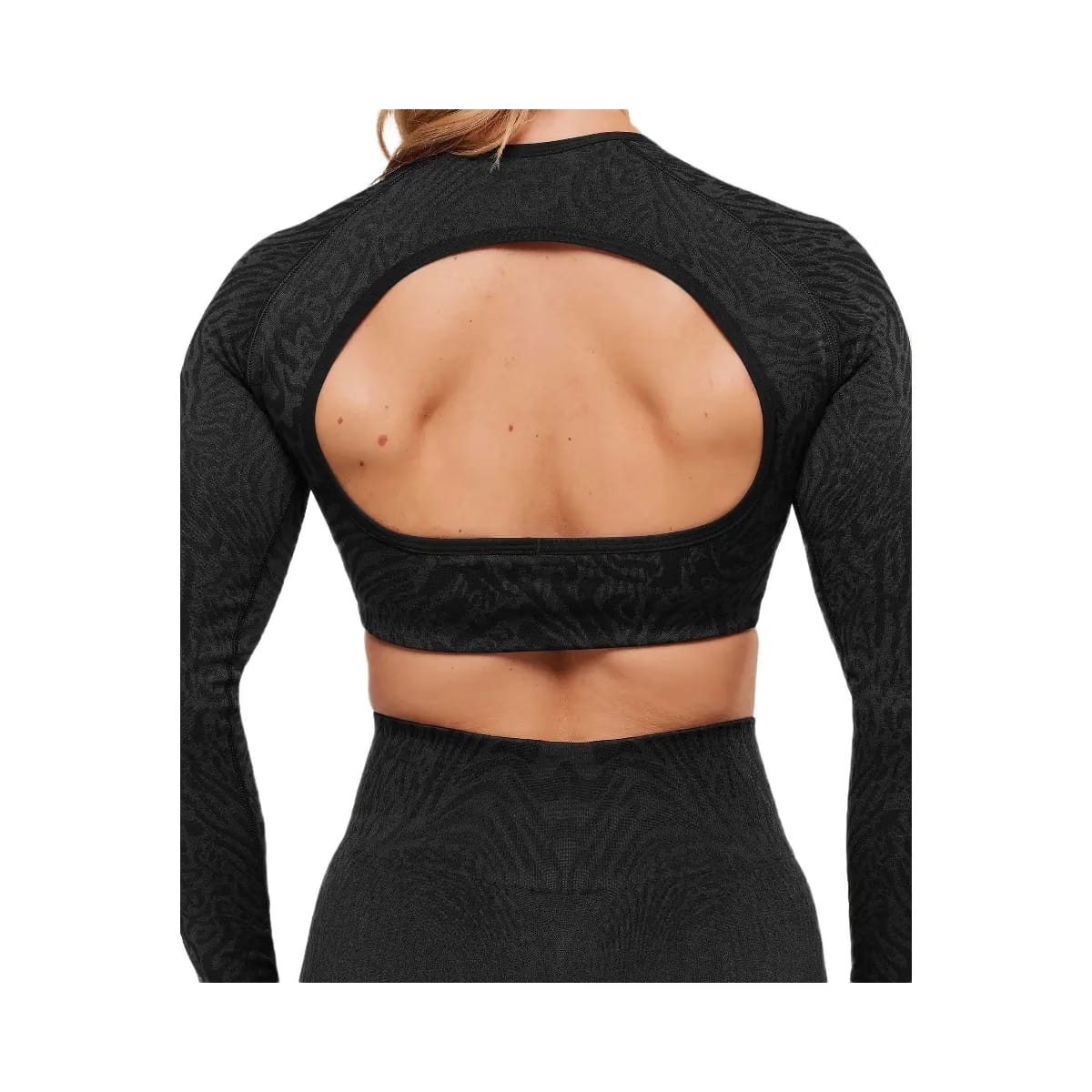 Gymshark Adapt Animal Long Sleeve Crop Top - Black/Asphalt Grey