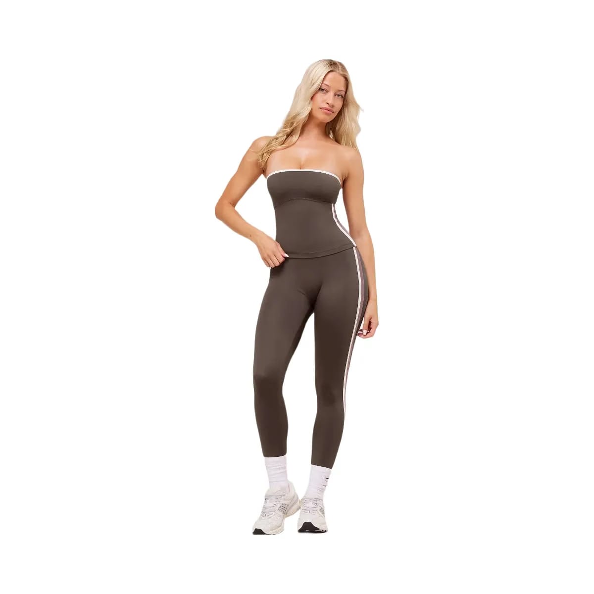 Gymshark Piping Bandeau With Shelf - Walnut Brown/Chestnut Pink/Soft White