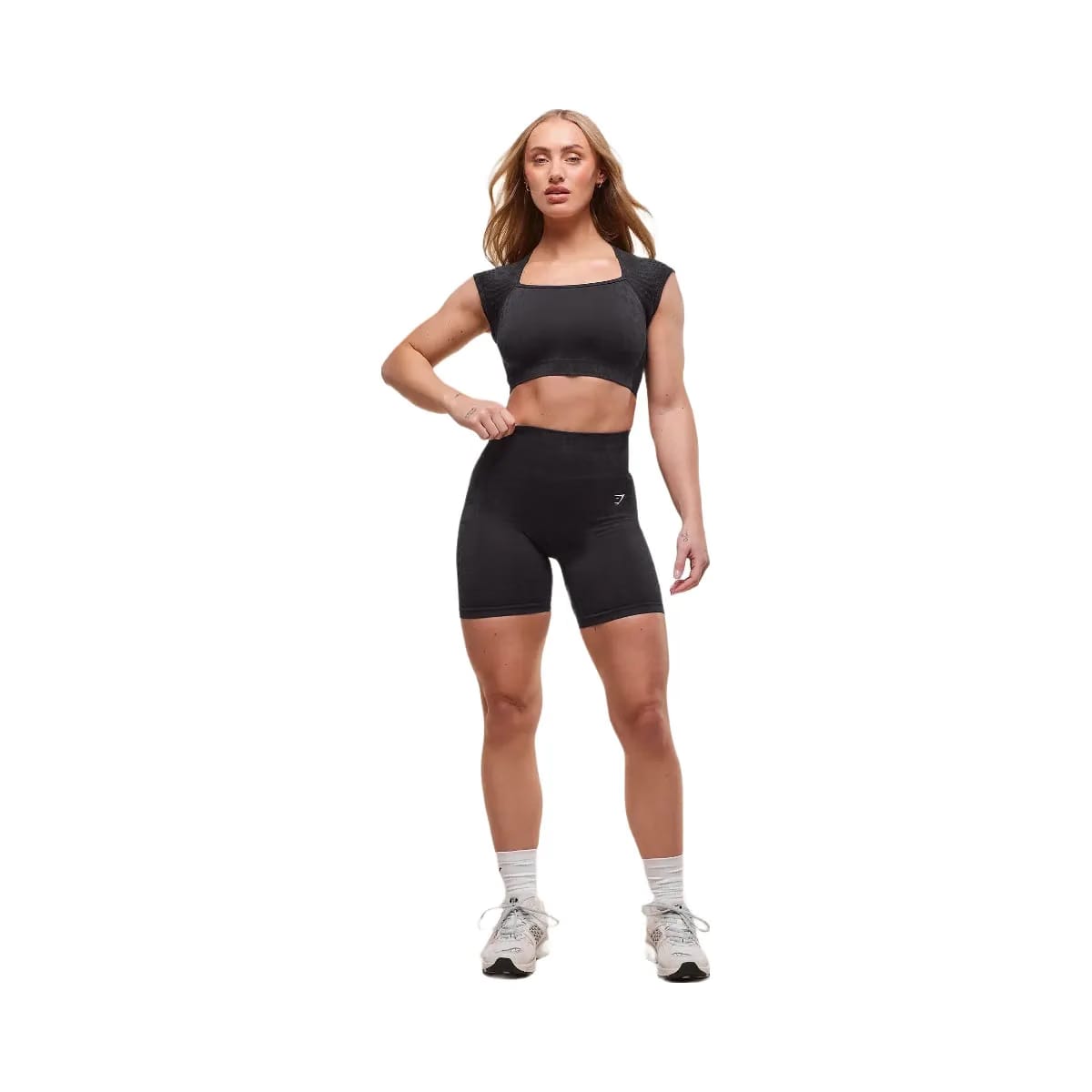 Gymshark Adapt Animal X Whitney Seamless Crop Top - Black/Asphalt Grey