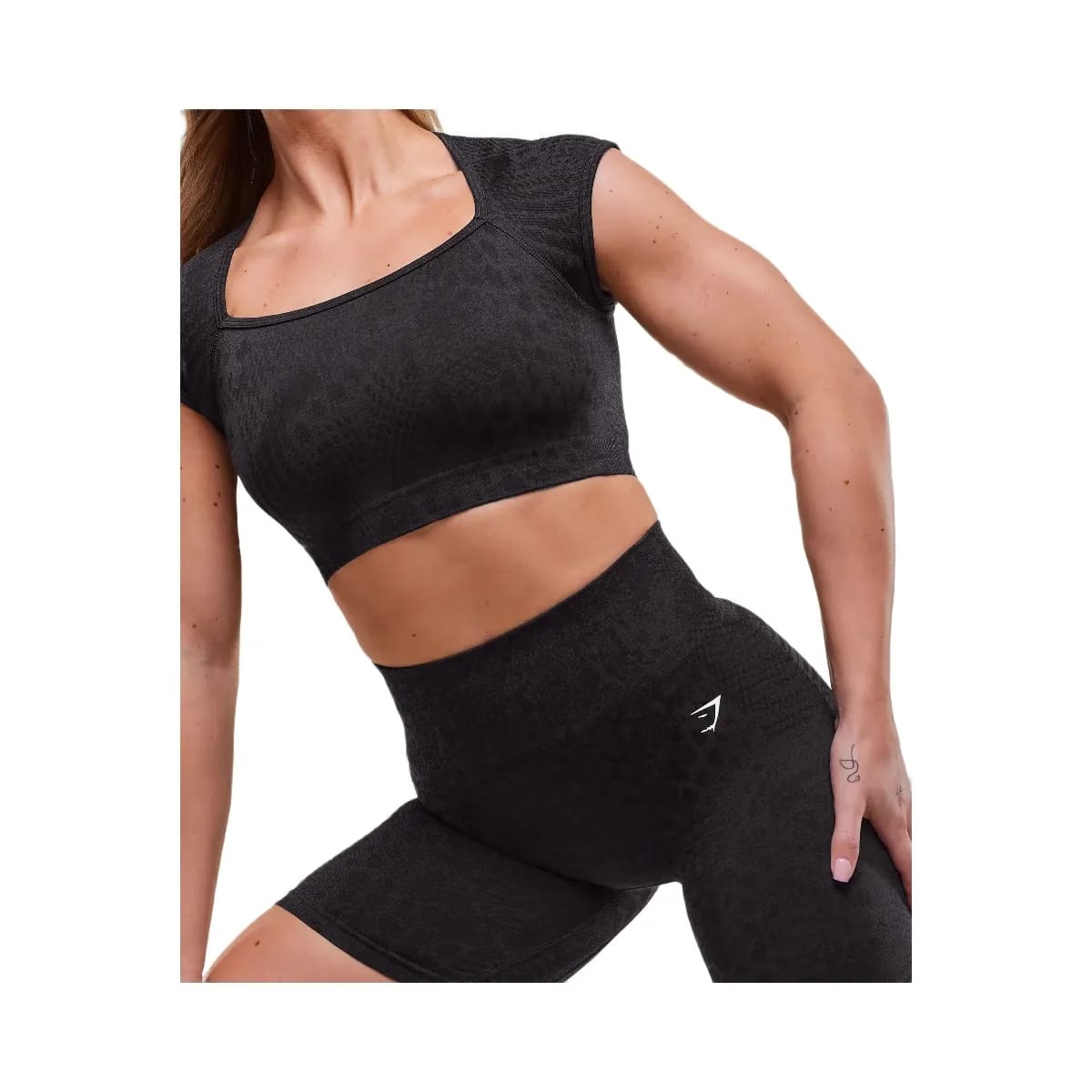 Gymshark Adapt Animal X Whitney Seamless Crop Top - Black/Asphalt Grey