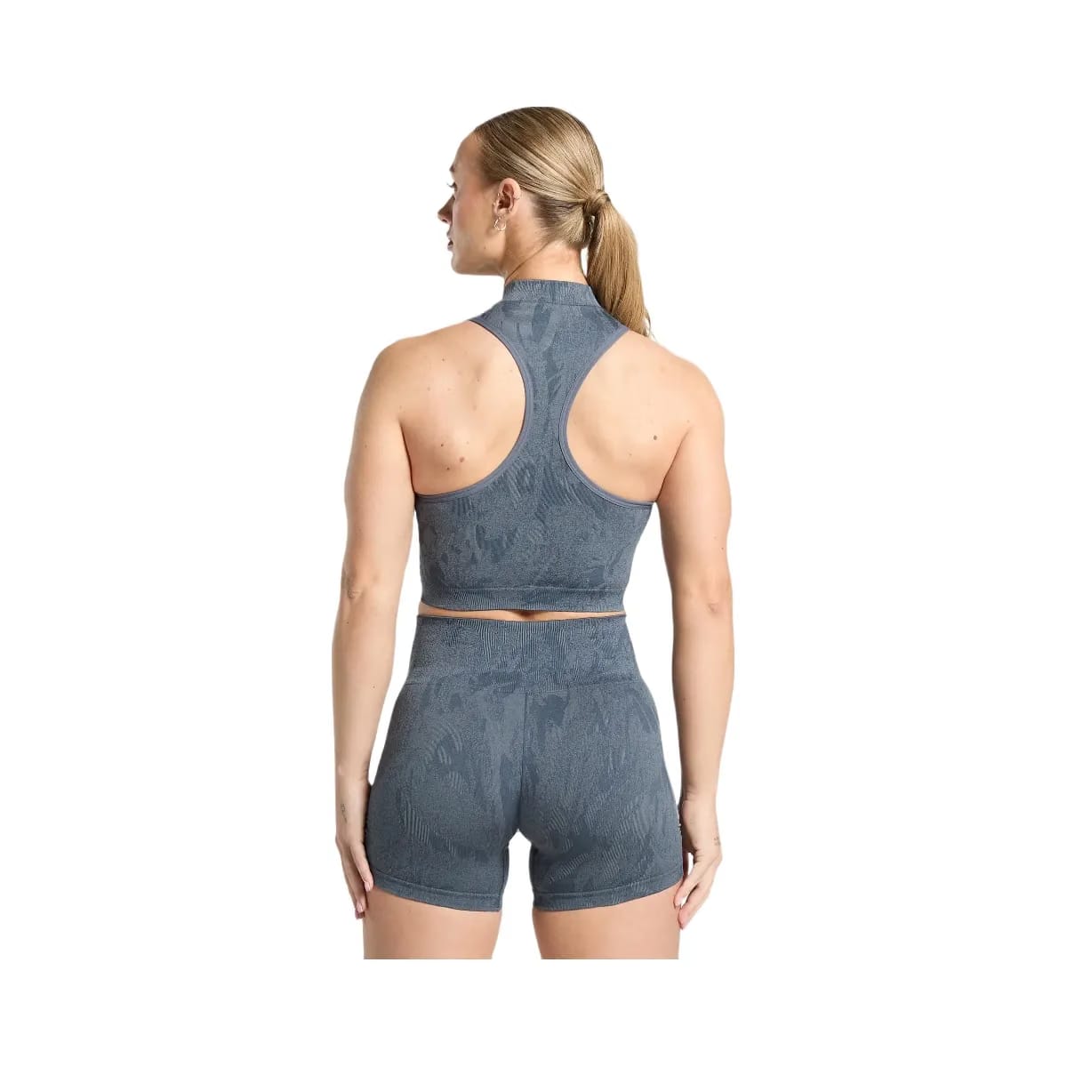 Gymshark Adapt Camo Seamless Zip Up Crop Top - Titanium Blue/Denim Grey