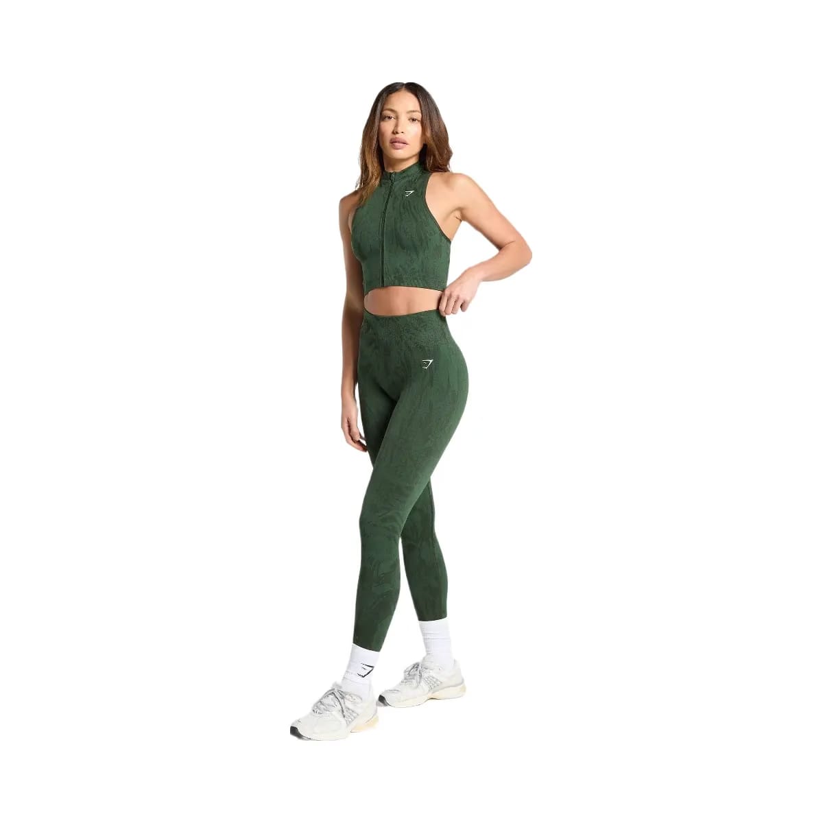 Gymshark Adapt Camo Seamless Zip Up Crop Top - Trail Green/Classic Green