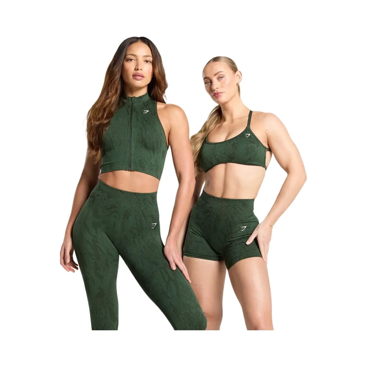 Gymshark Adapt Camo Seamless Zip Up Crop Top - Trail Green/Classic Green