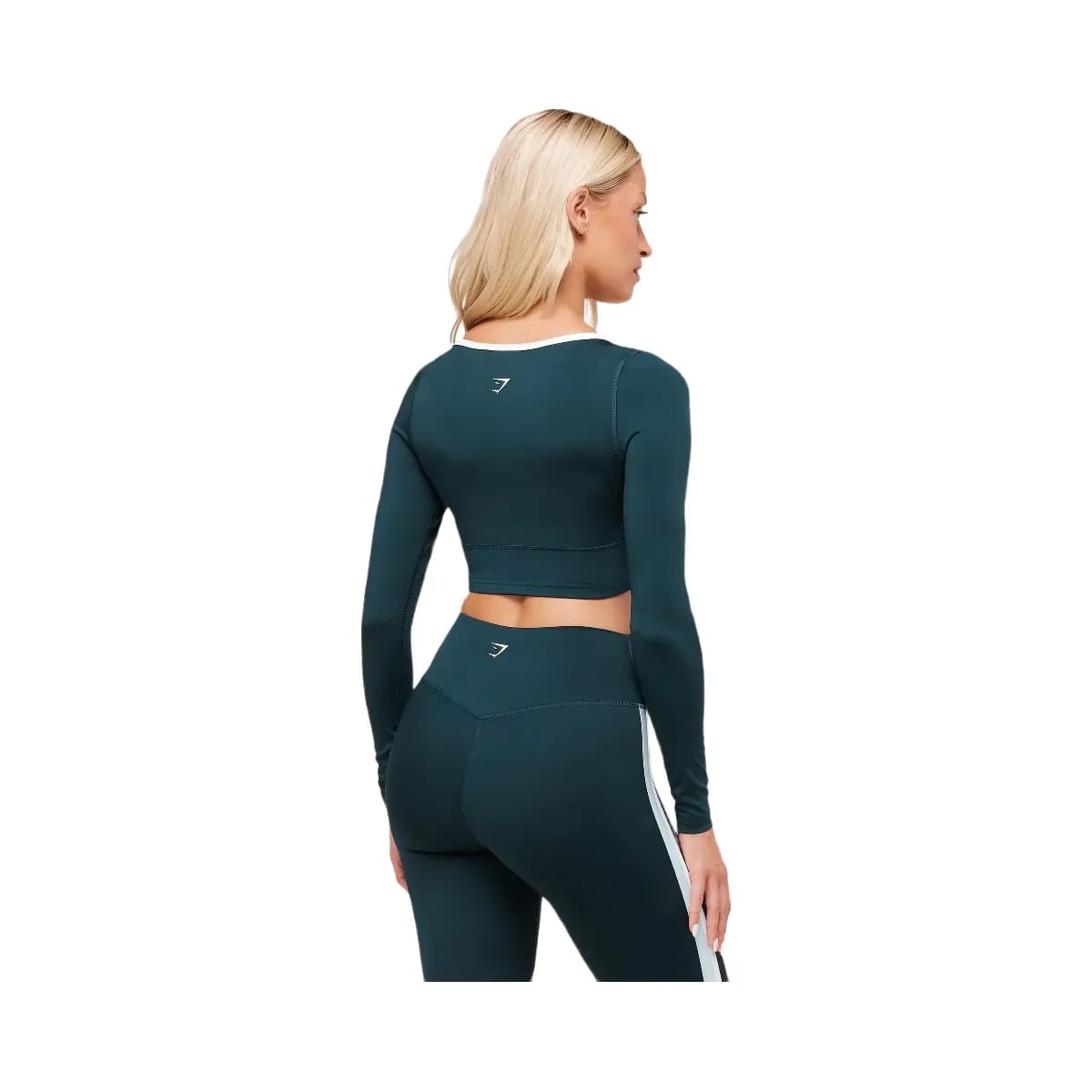Gymshark Piping Long Sleeve Crop Top - Deep Petrol Blue/Smoke Blue/Soft White