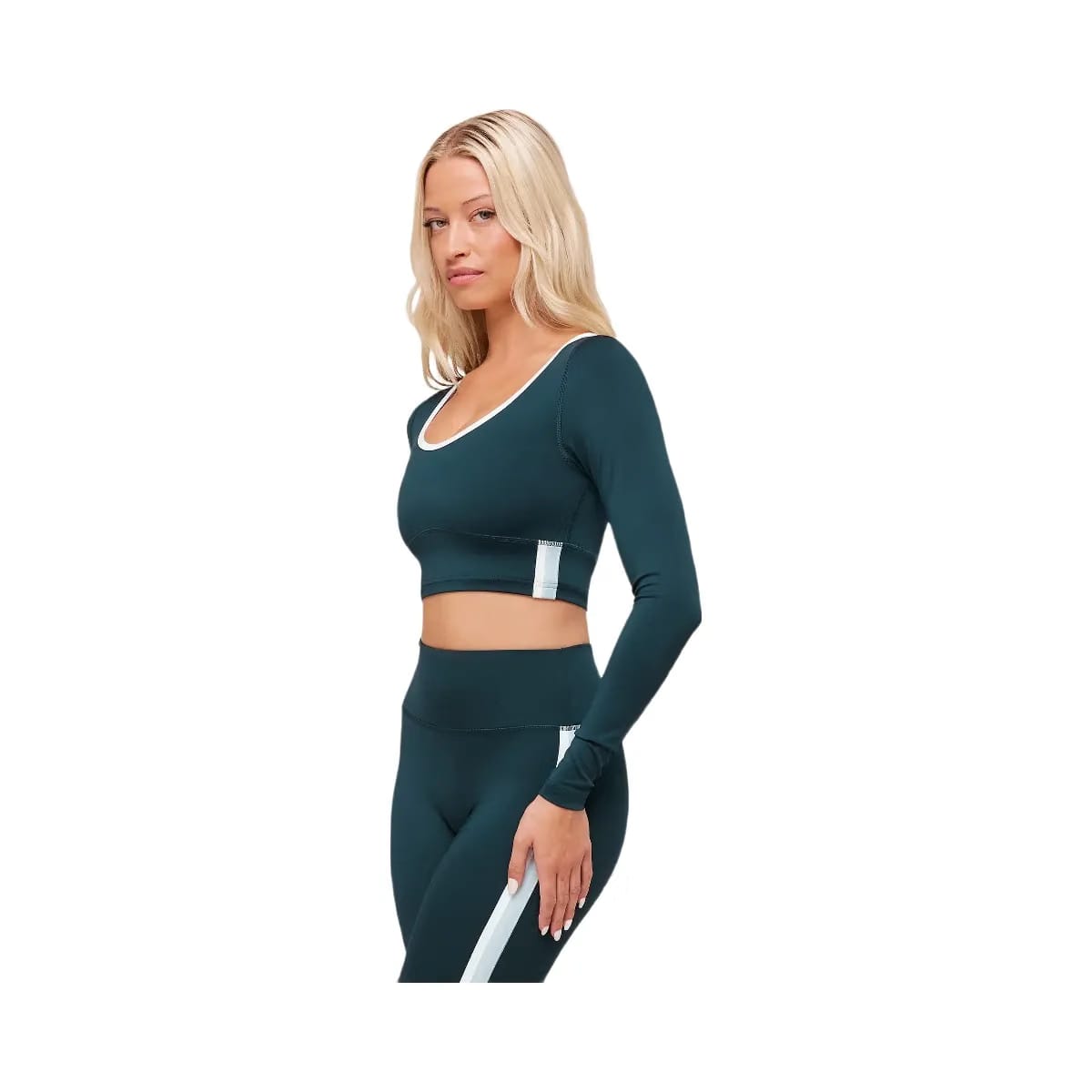 Gymshark Piping Long Sleeve Crop Top - Deep Petrol Blue/Smoke Blue/Soft White