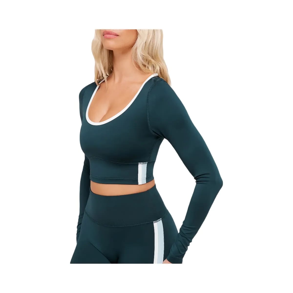 Gymshark Piping Long Sleeve Crop Top - Deep Petrol Blue/Smoke Blue/Soft White