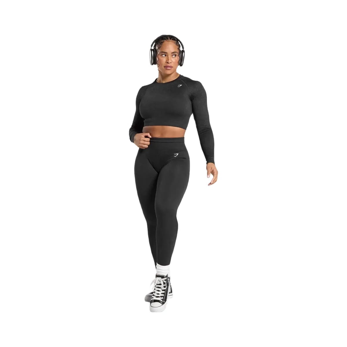 Gymshark Adapt Fleck Seamless Long Sleeve Crop Top - Mineral | Black