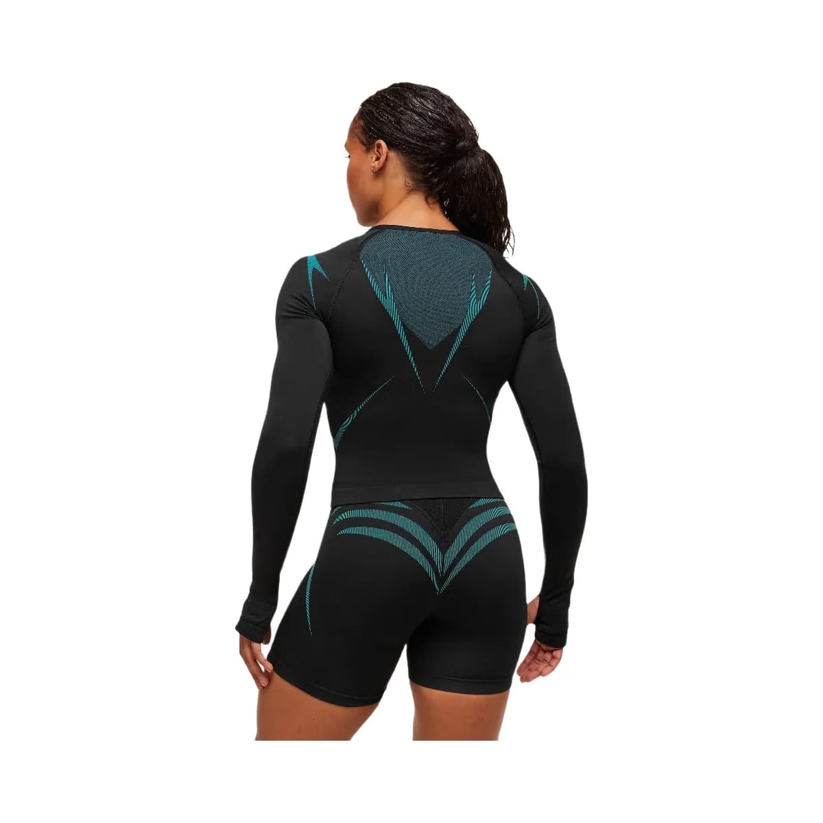 Gymshark Apex Lift Seamless Long Sleeve Crop Top - Black/Brand Blue