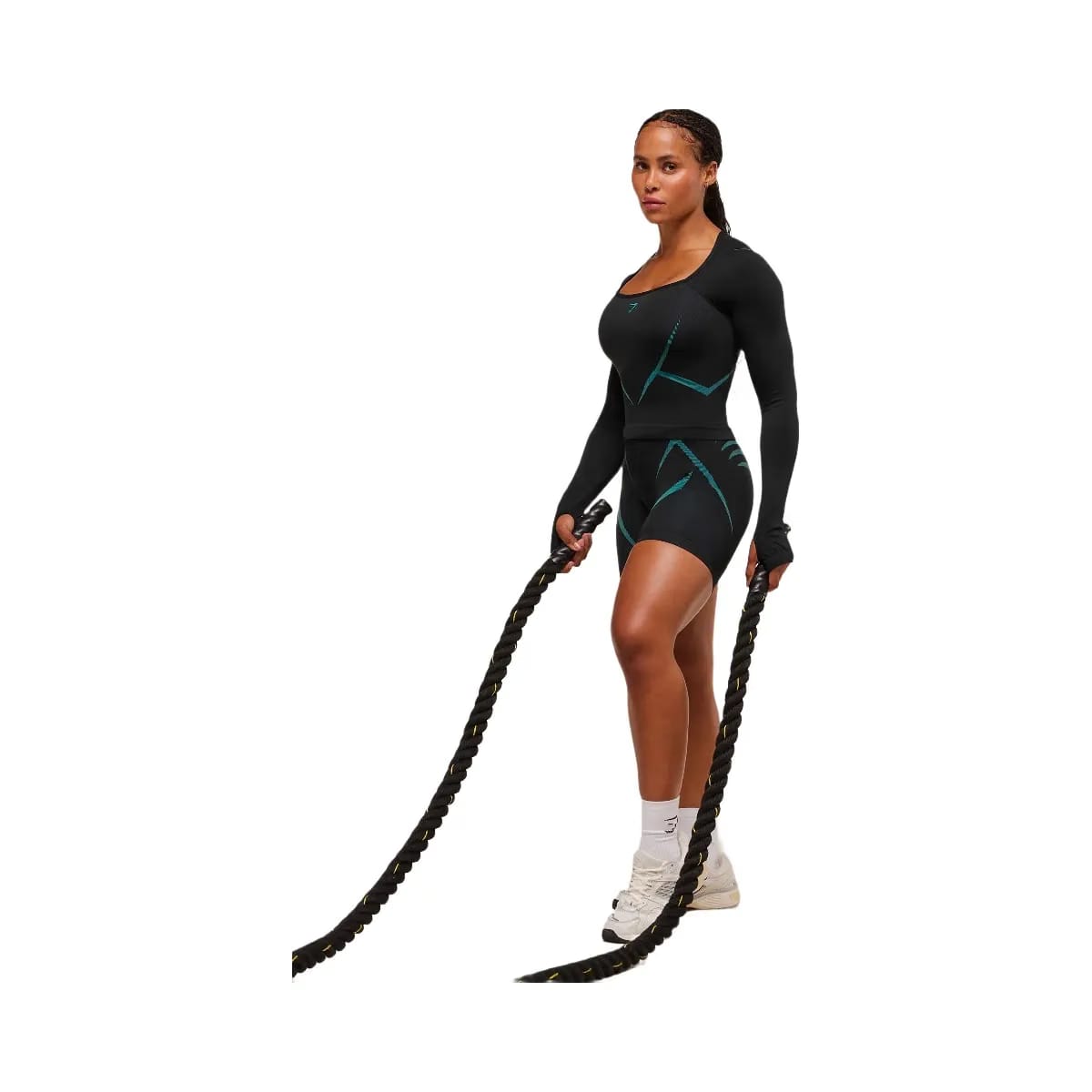 Gymshark Apex Lift Seamless Long Sleeve Crop Top - Black/Brand Blue