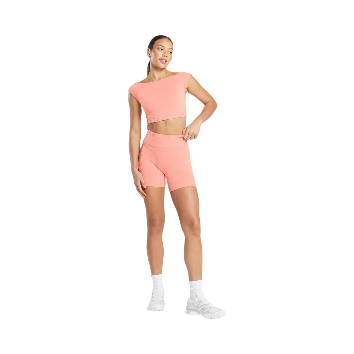 Gymshark Luxe Seamless Boat Neck Crop Top - Bros Muted Coral Marl